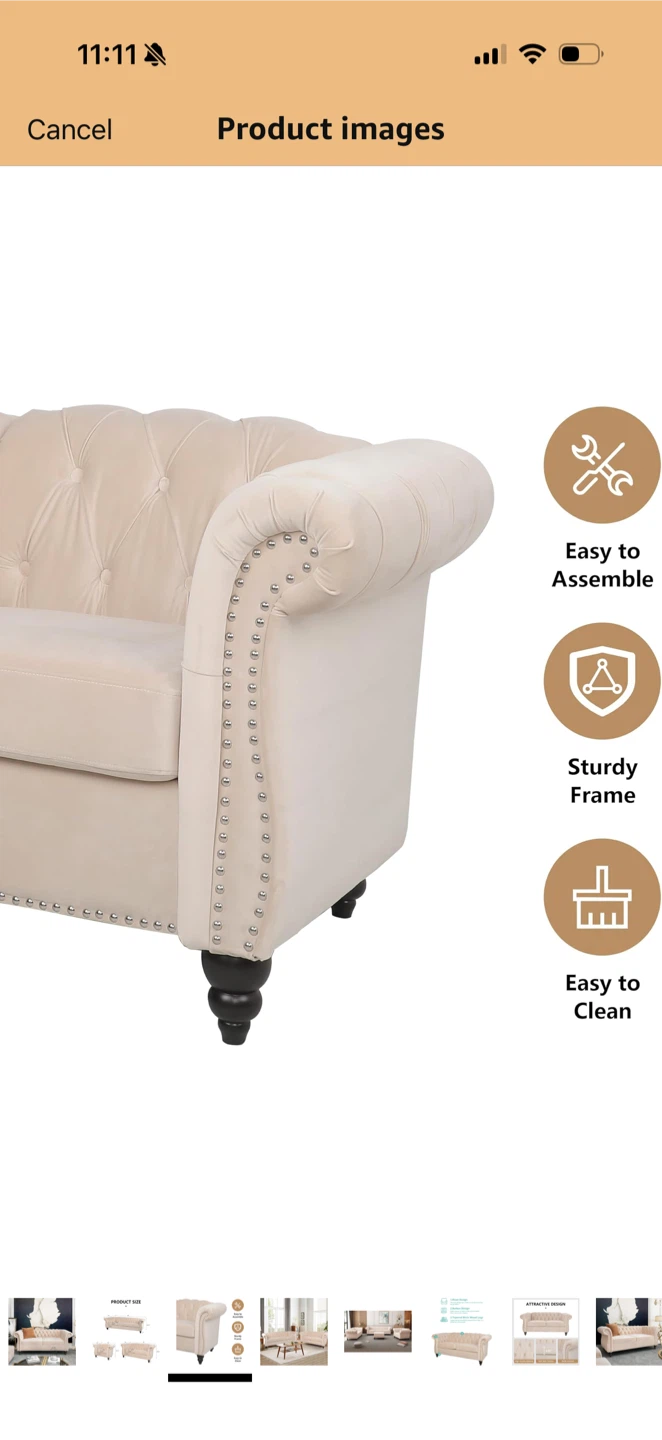 Tufted Velvet Beige Loveseat Sofa - less than a year old - photo 5