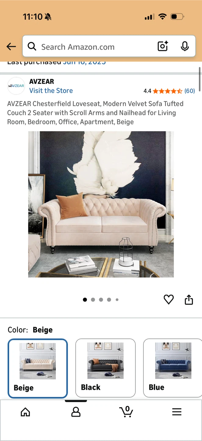 Tufted Velvet Beige Loveseat Sofa - less than a year old - photo 2