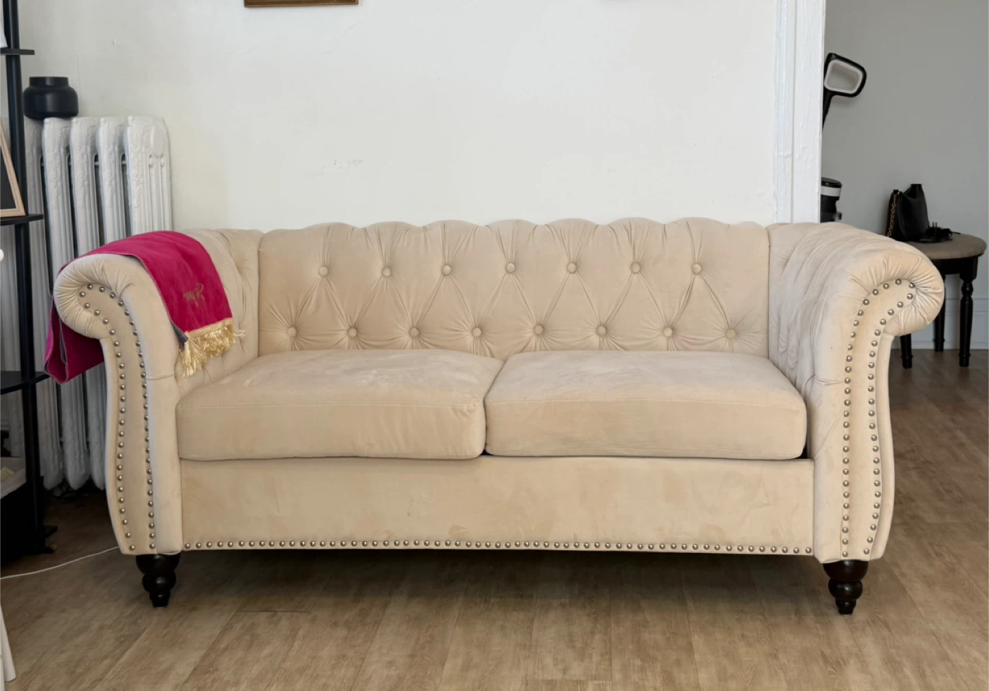 Tufted Velvet Beige Loveseat Sofa - less than a year old