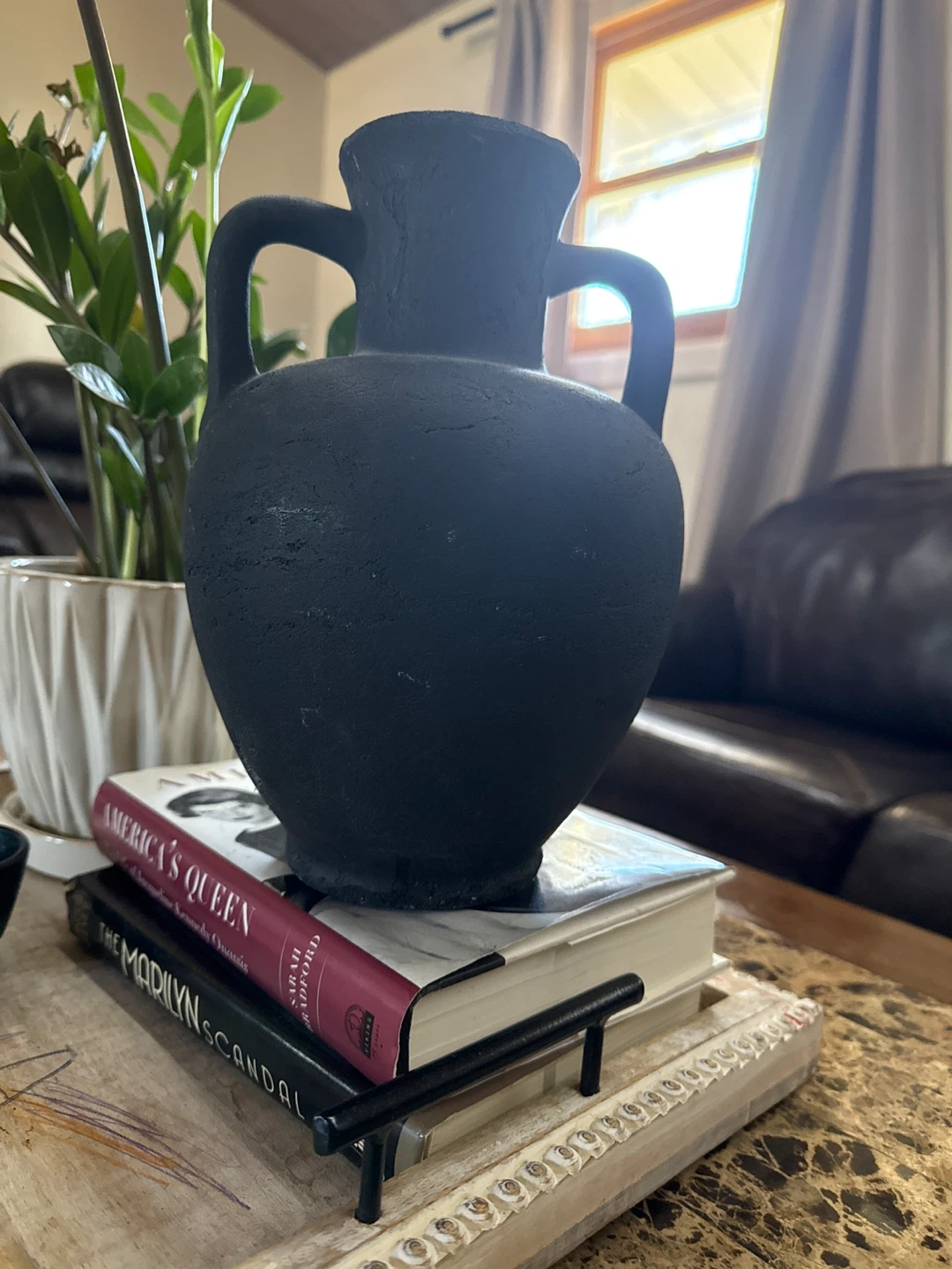 Black Matte Amphora Vase with Handles
