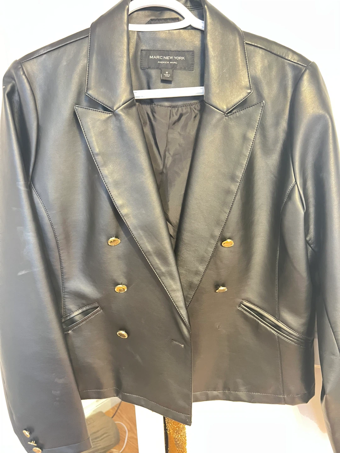 Marc New York Faux Leather Double-Breasted Blazer