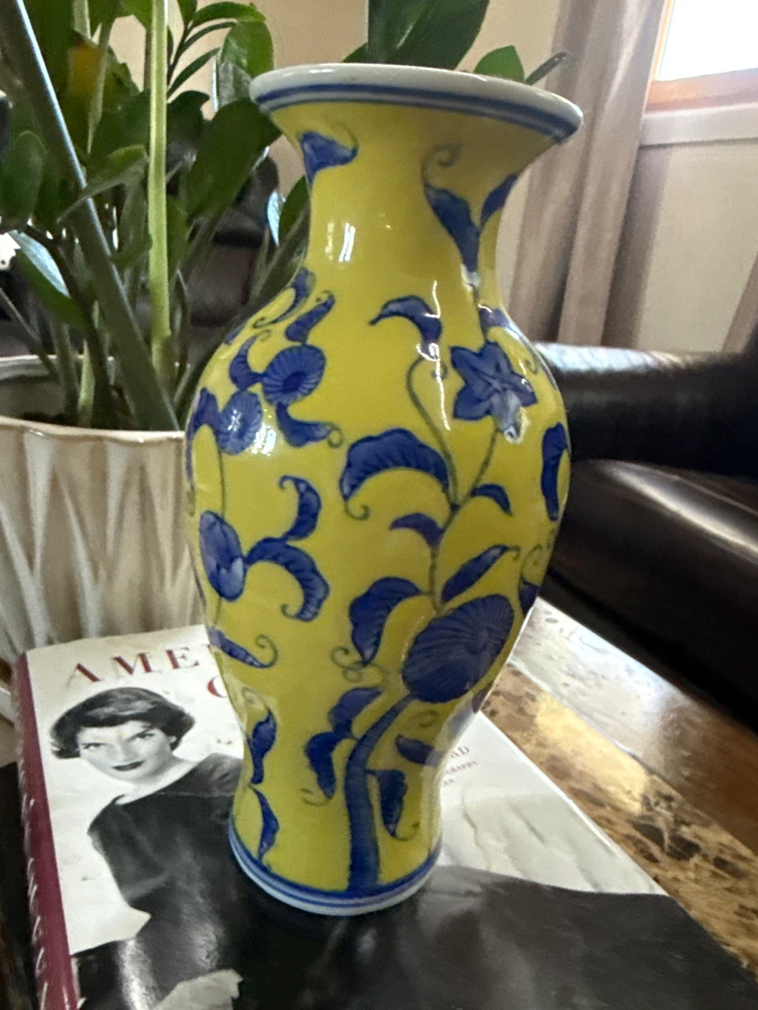 Yellow and Blue Floral Ceramic Vase
