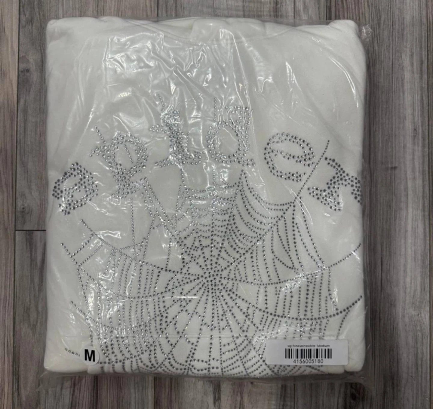 Sp5der White Rhinestone Web Hoodie  - All Sizes