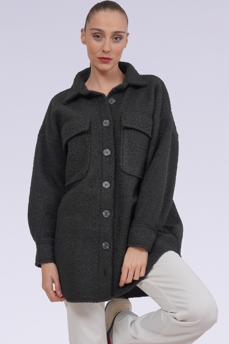 🥕Charcoal dark Textured jacket