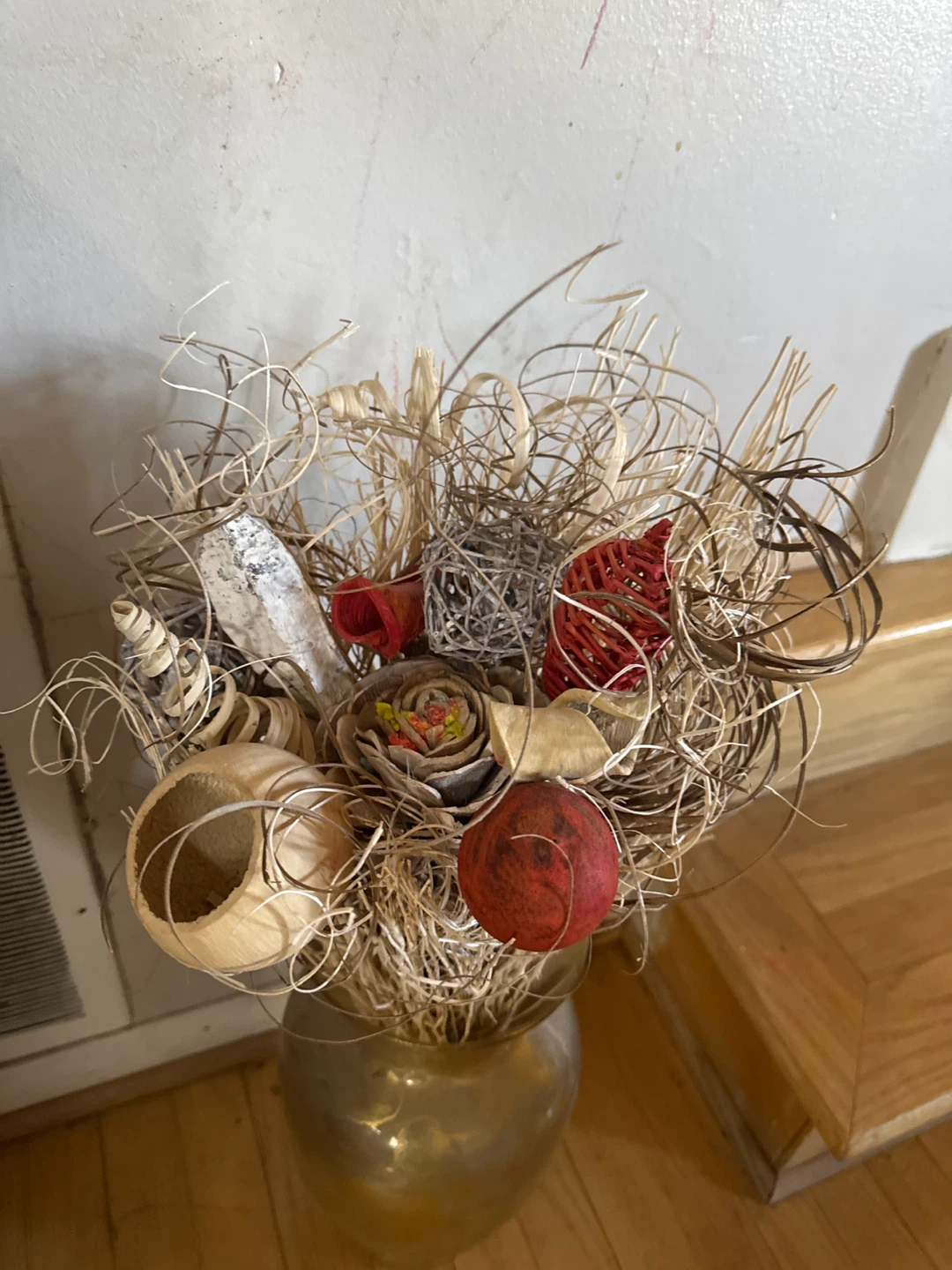 Gold Decorative Vase with Dried Floral Arrangement - photo 2
