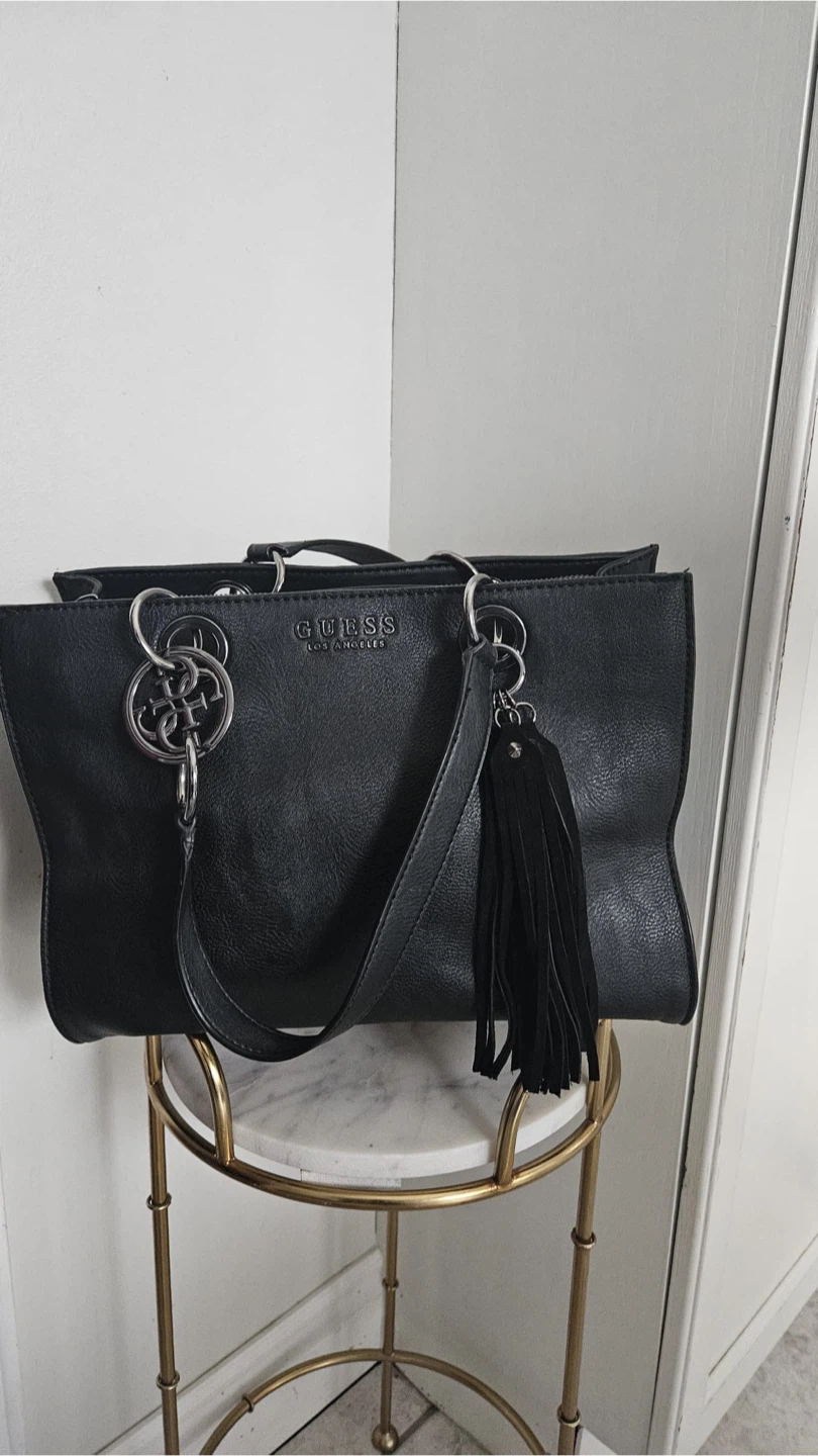 Black Guess Los Angeles Tote Bag with Tassel Accent - photo 3