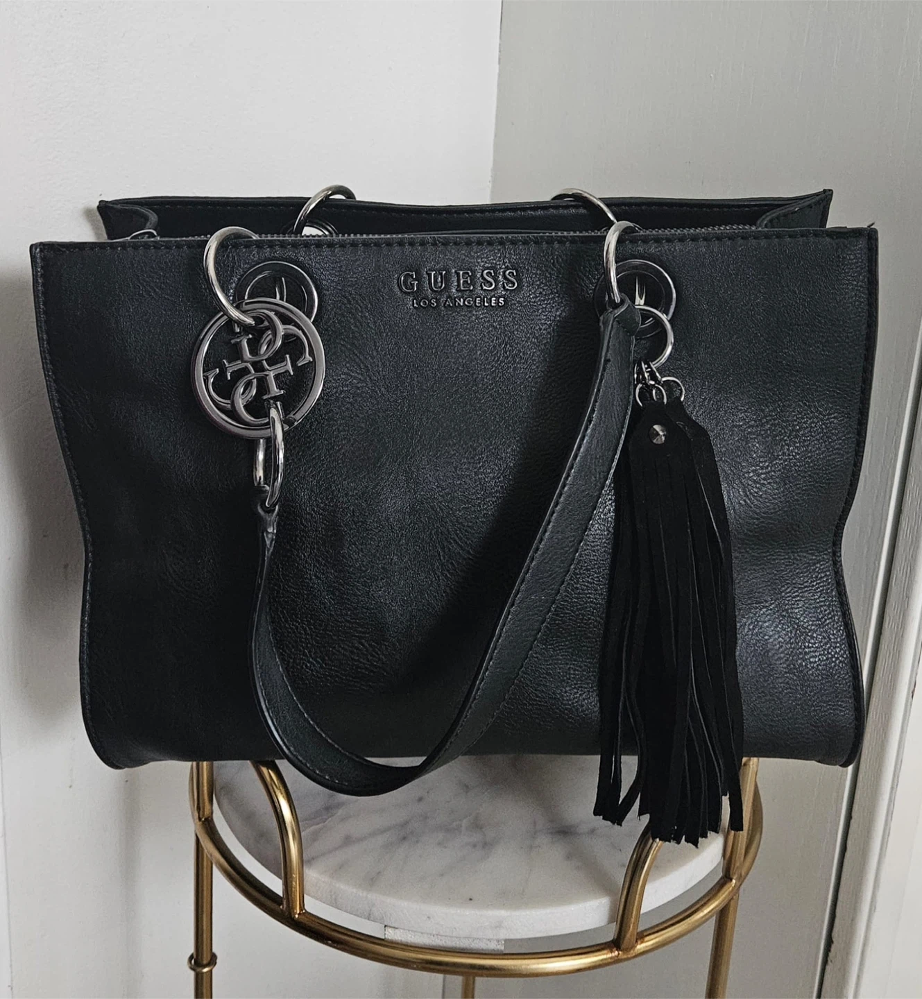Black Guess Los Angeles Tote Bag with Tassel Accent - photo 4
