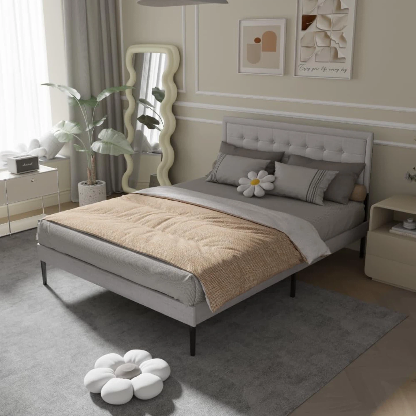 New Upholstered Bed Frame - Tufted Headboard