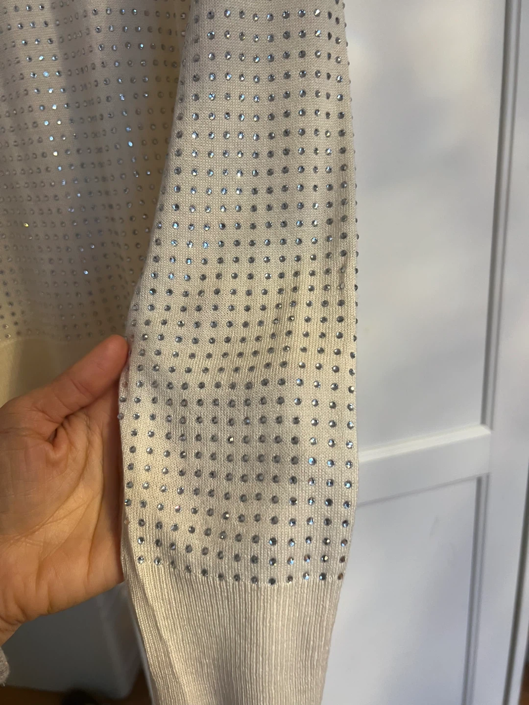 ZARA Cream Rhinestone Crew Neck Sweater - photo 2