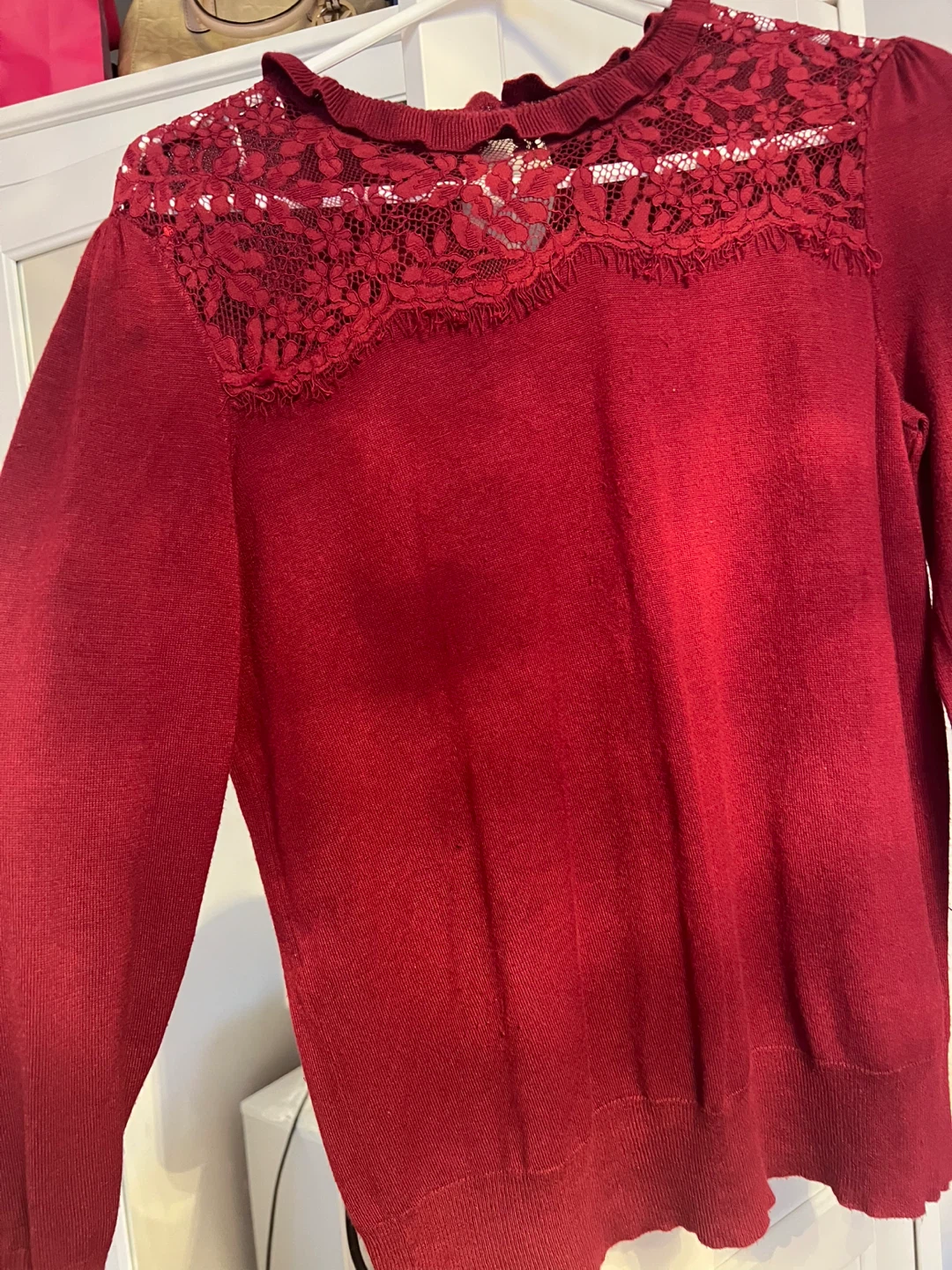 Cleo Red Lace Yoke Sweater - Size M - photo 2