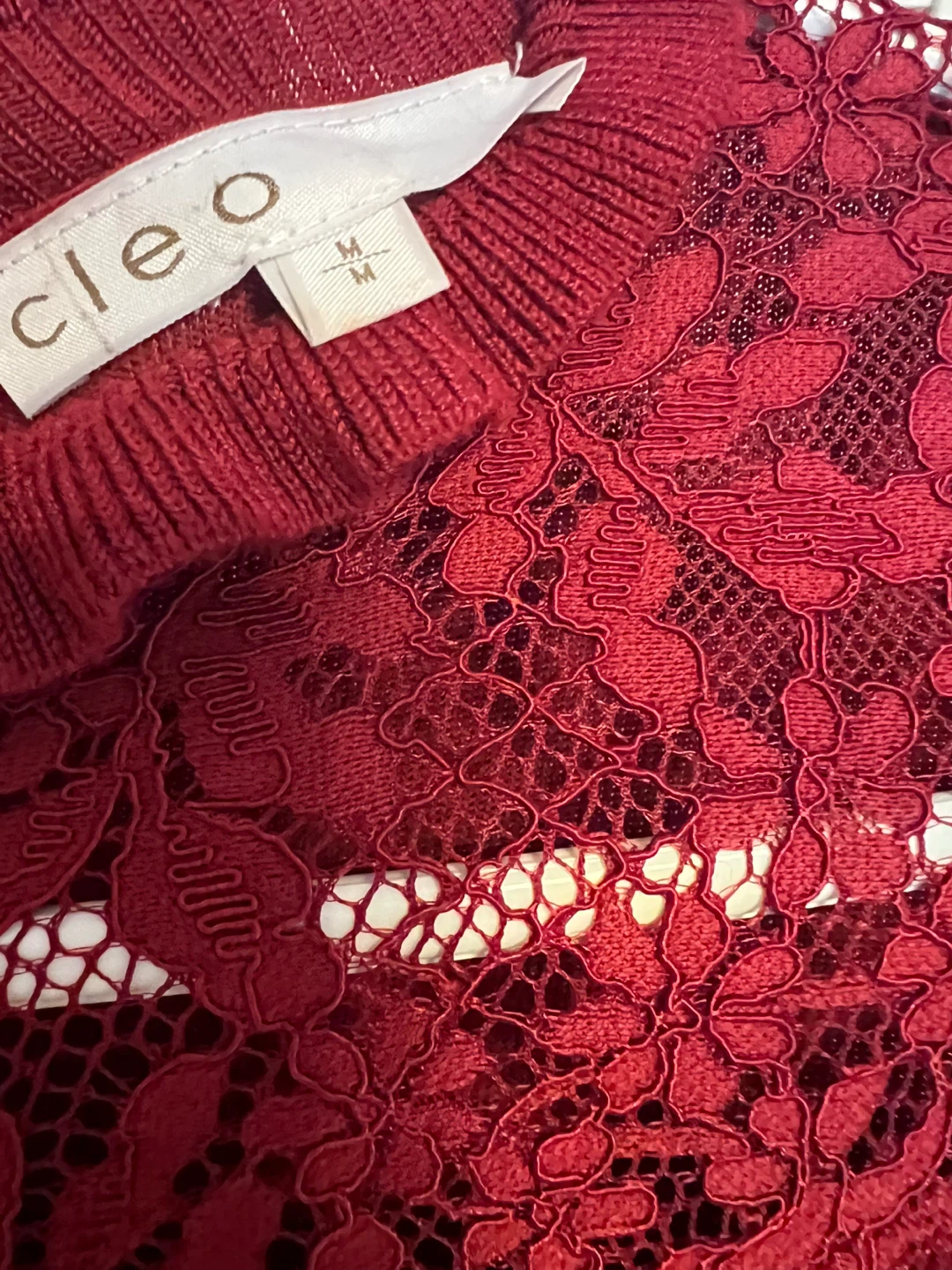 Cleo Red Lace Yoke Sweater - Size M