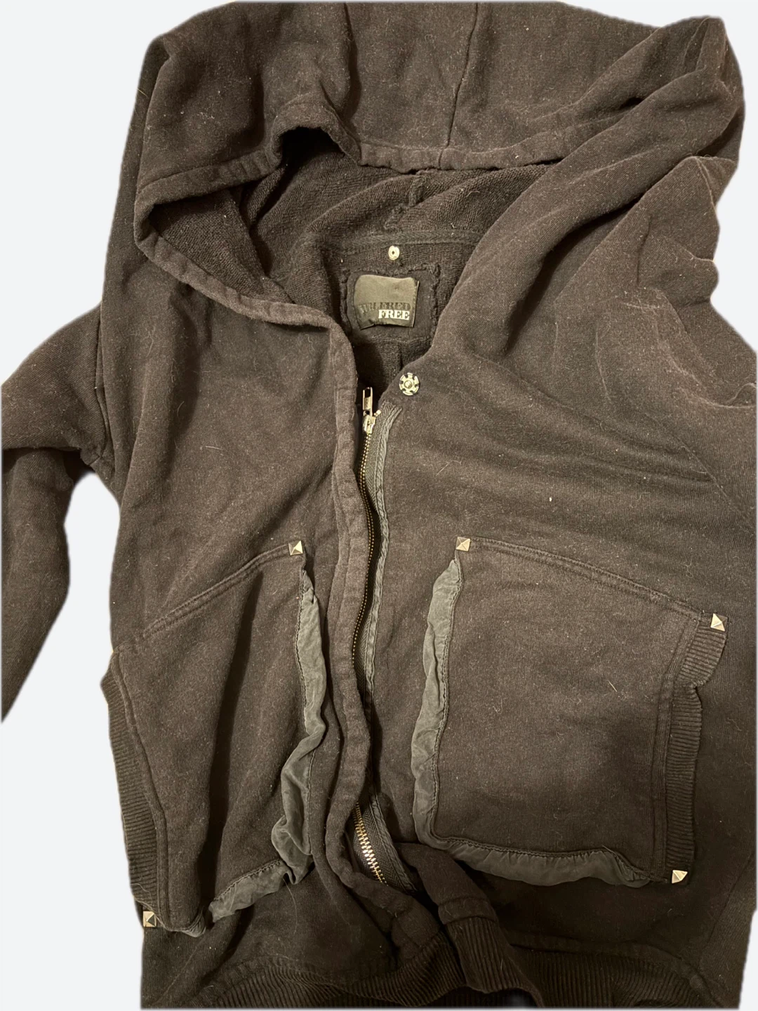 Wilfred Free Black Zip-Up Cardigan Hoodie with Stud Accents