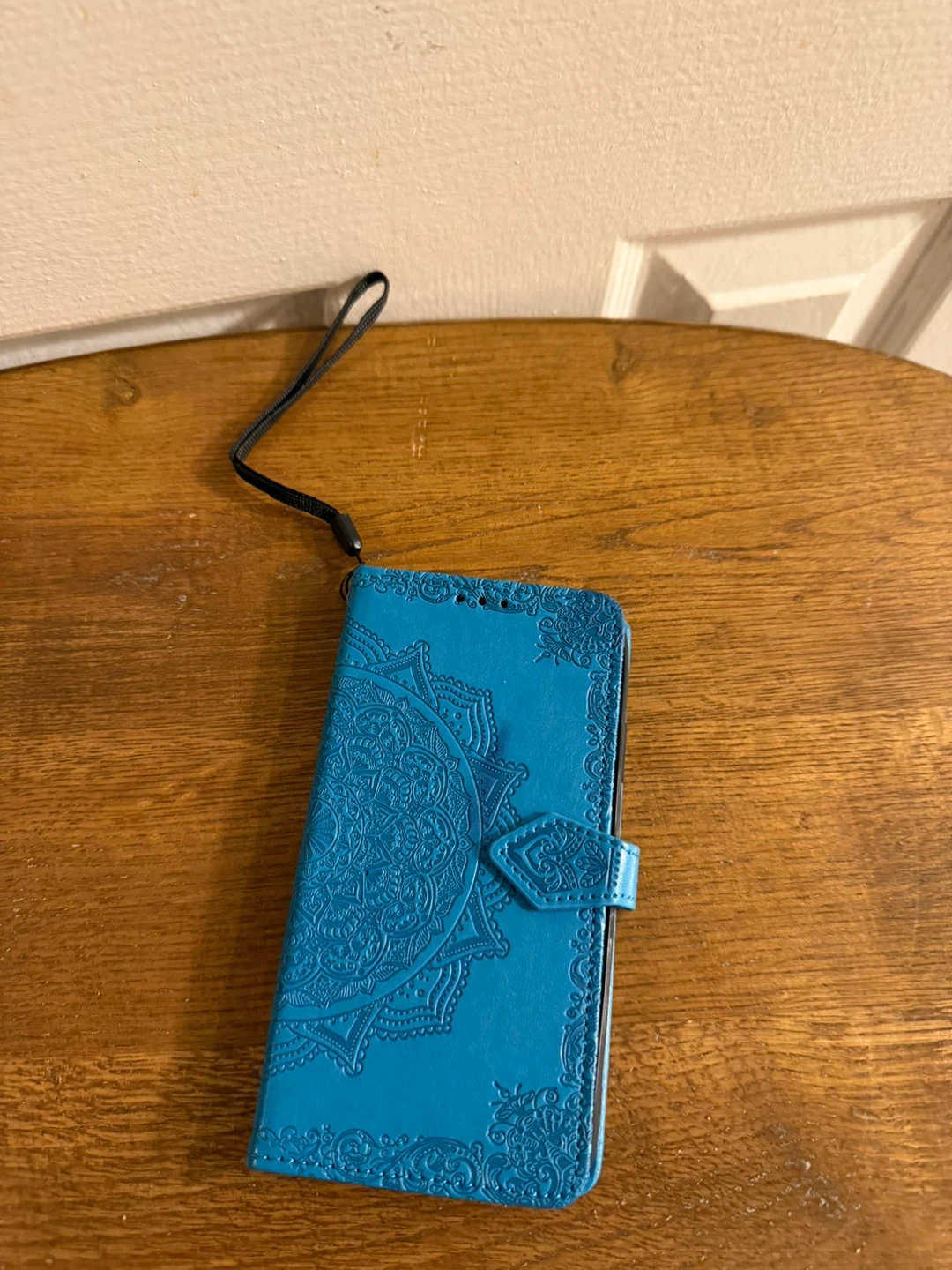 iPhone XS Blue Mandala Flip Wallet  Case with Wrist Strap