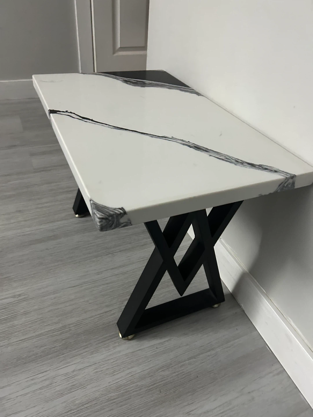 Modern Coffee Table with Marble Top and Black Metal Legs - photo 3