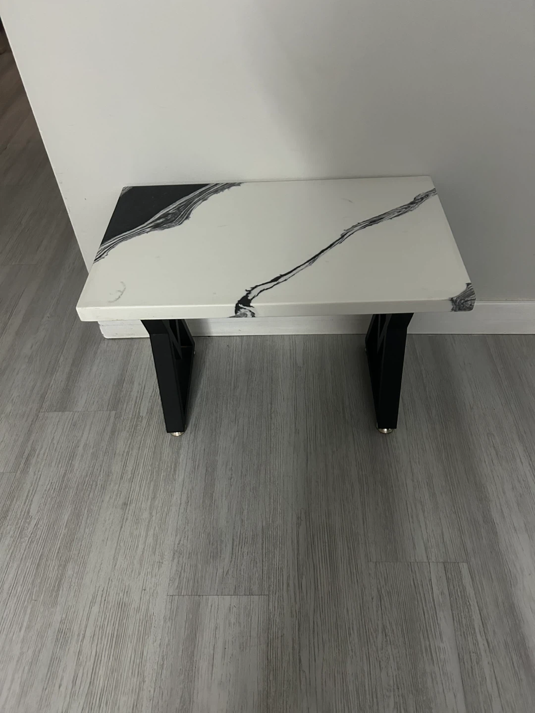 Modern Coffee Table with Marble Top and Black Metal Legs