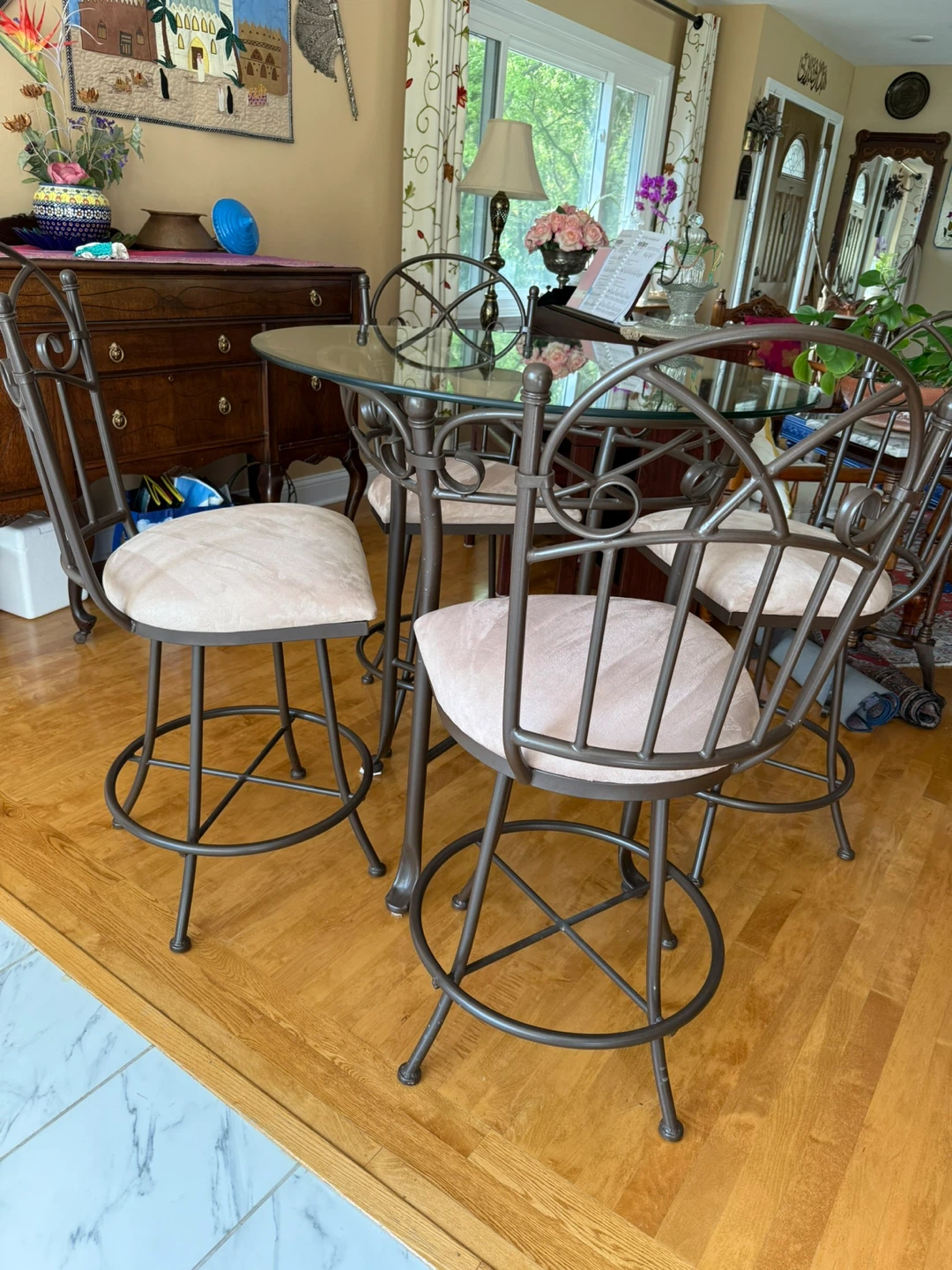 Glass Top Bistro Set with 4 Stools