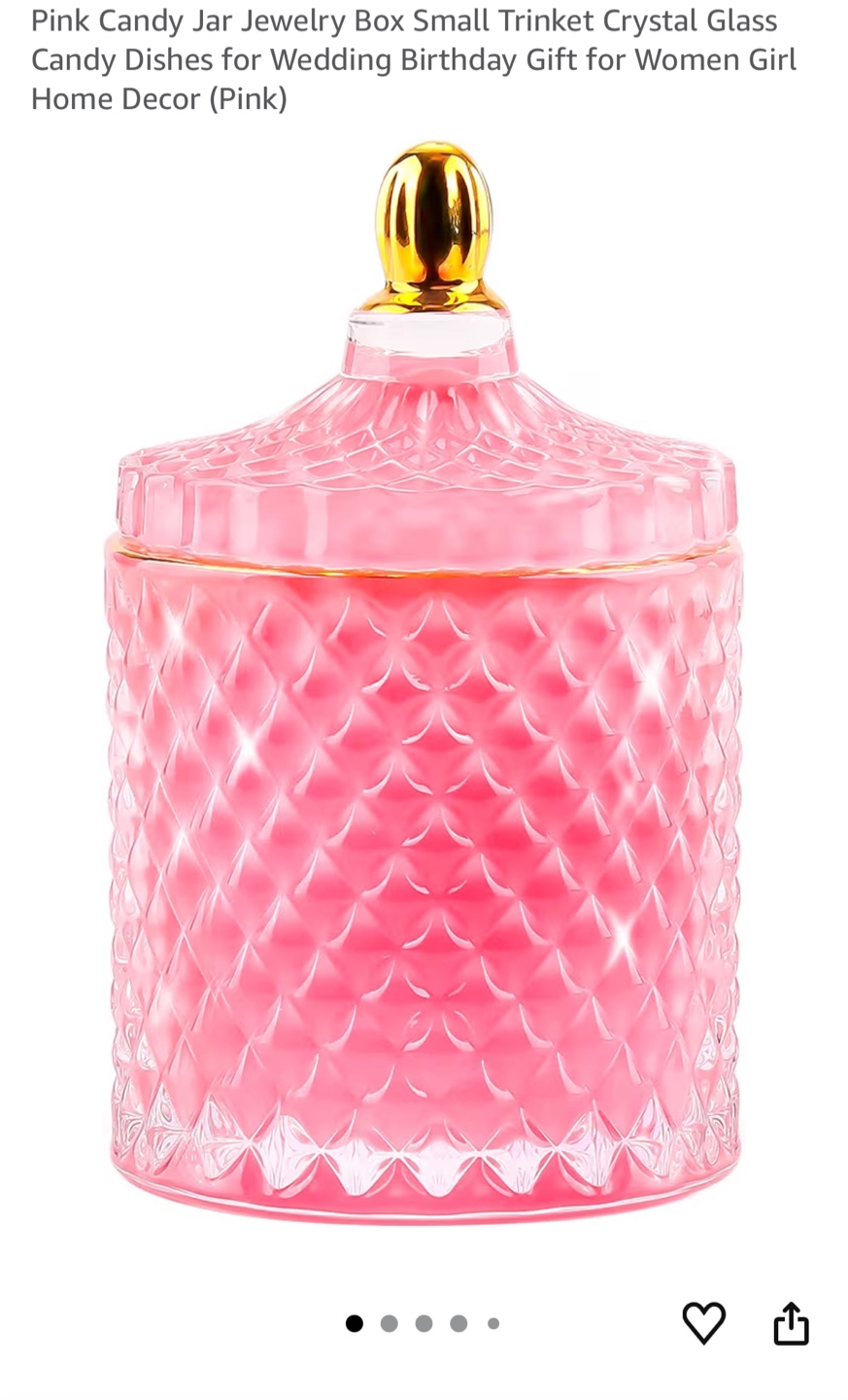 Pink Glass Candy Jar with Crystal Lid
