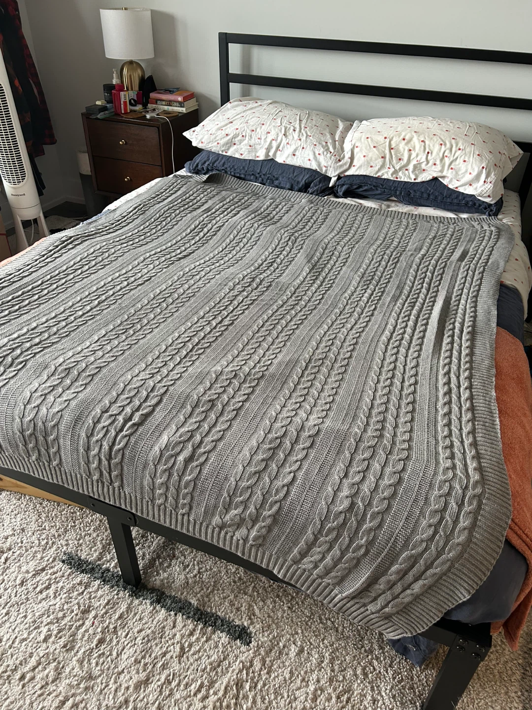 100% organic fair trade cotton grey throw blanket - photo 3