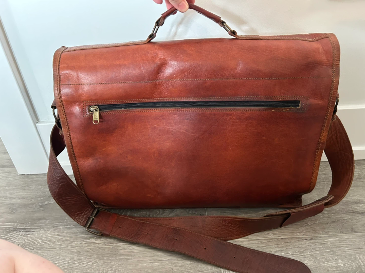 Vintage cognac leather satchel / messenger bag - photo 2