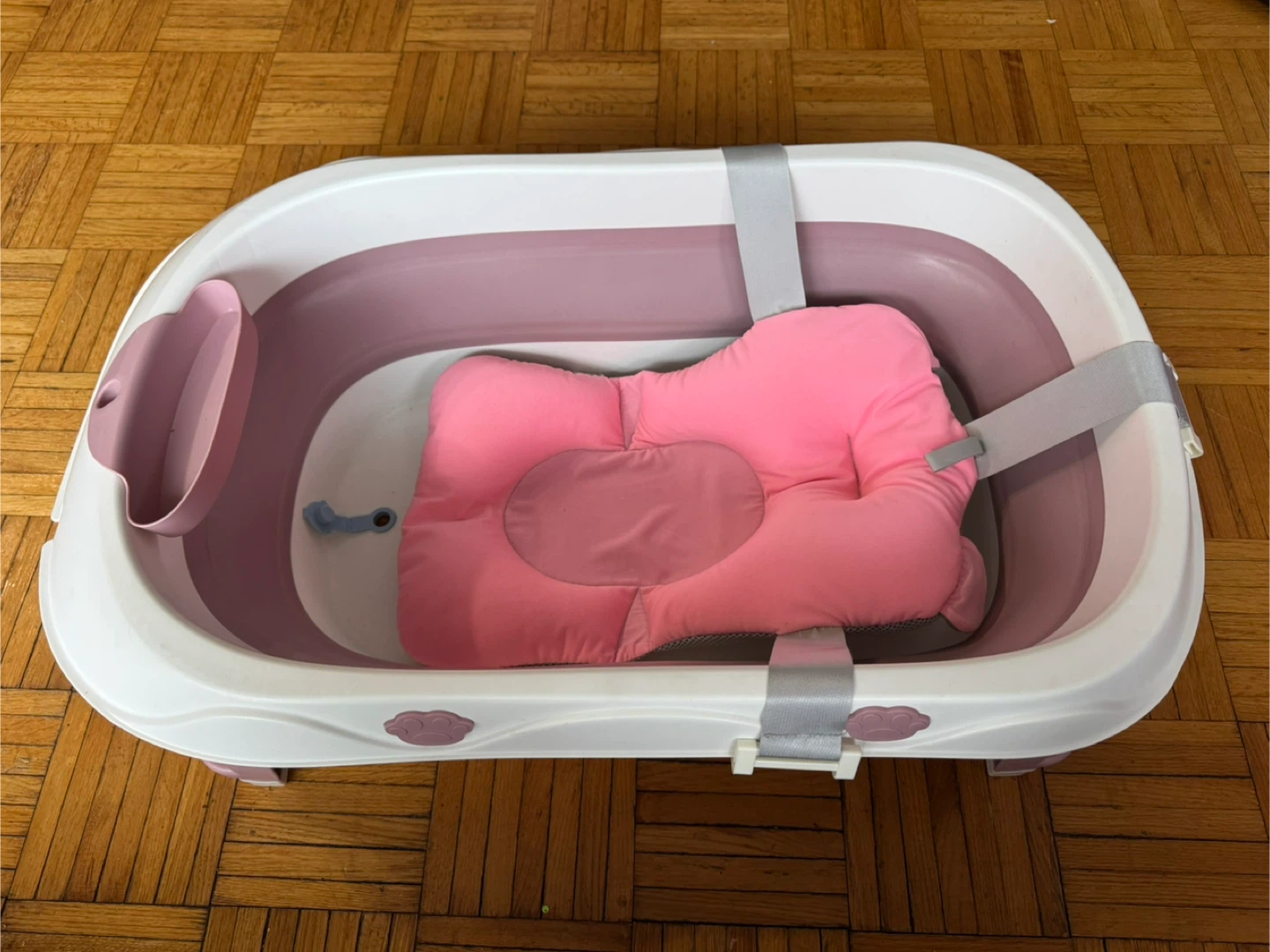 Collapsible Baby Bathtub with Pink Bath Cushion