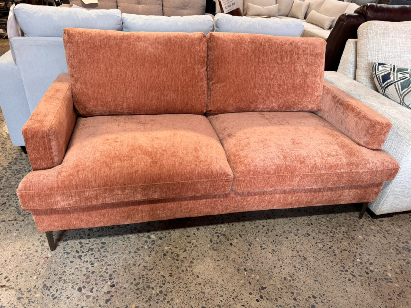 Orange Fabric Loveseat