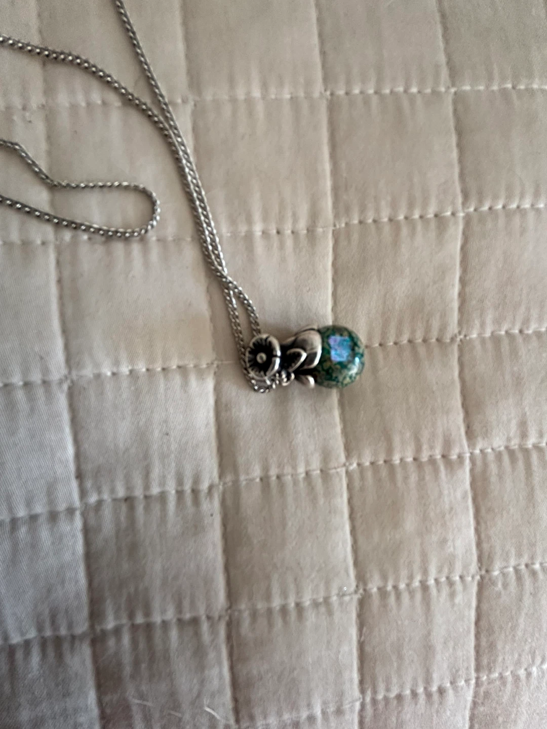 Silver Chain Necklace with Green Stone in silver - photo 2