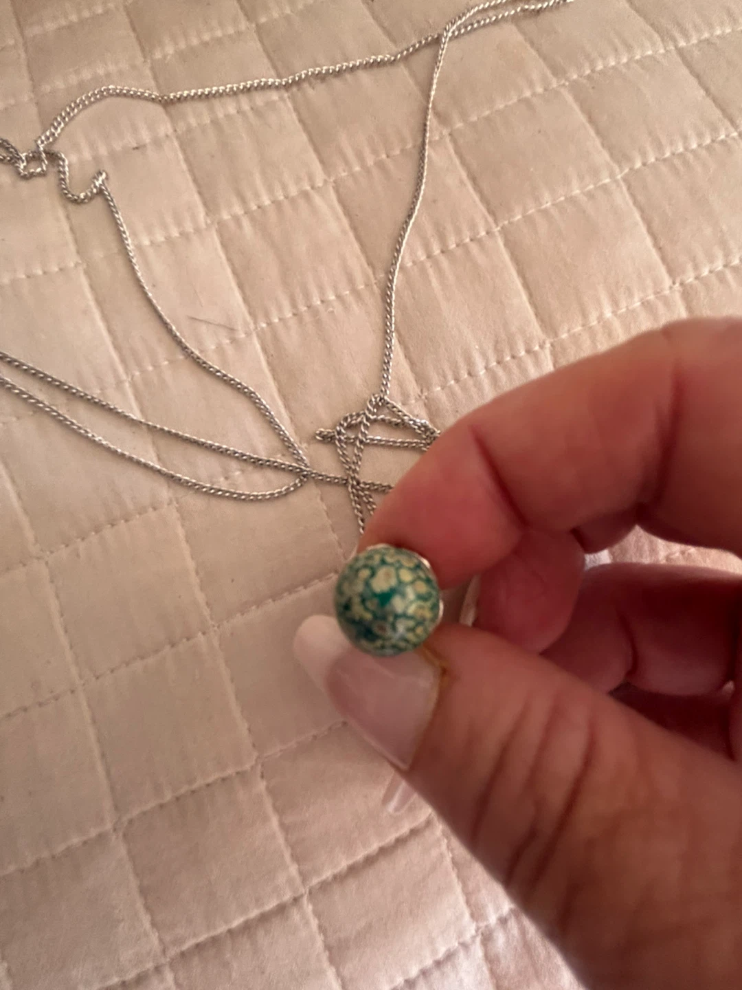 Silver Chain Necklace with Green Stone in silver