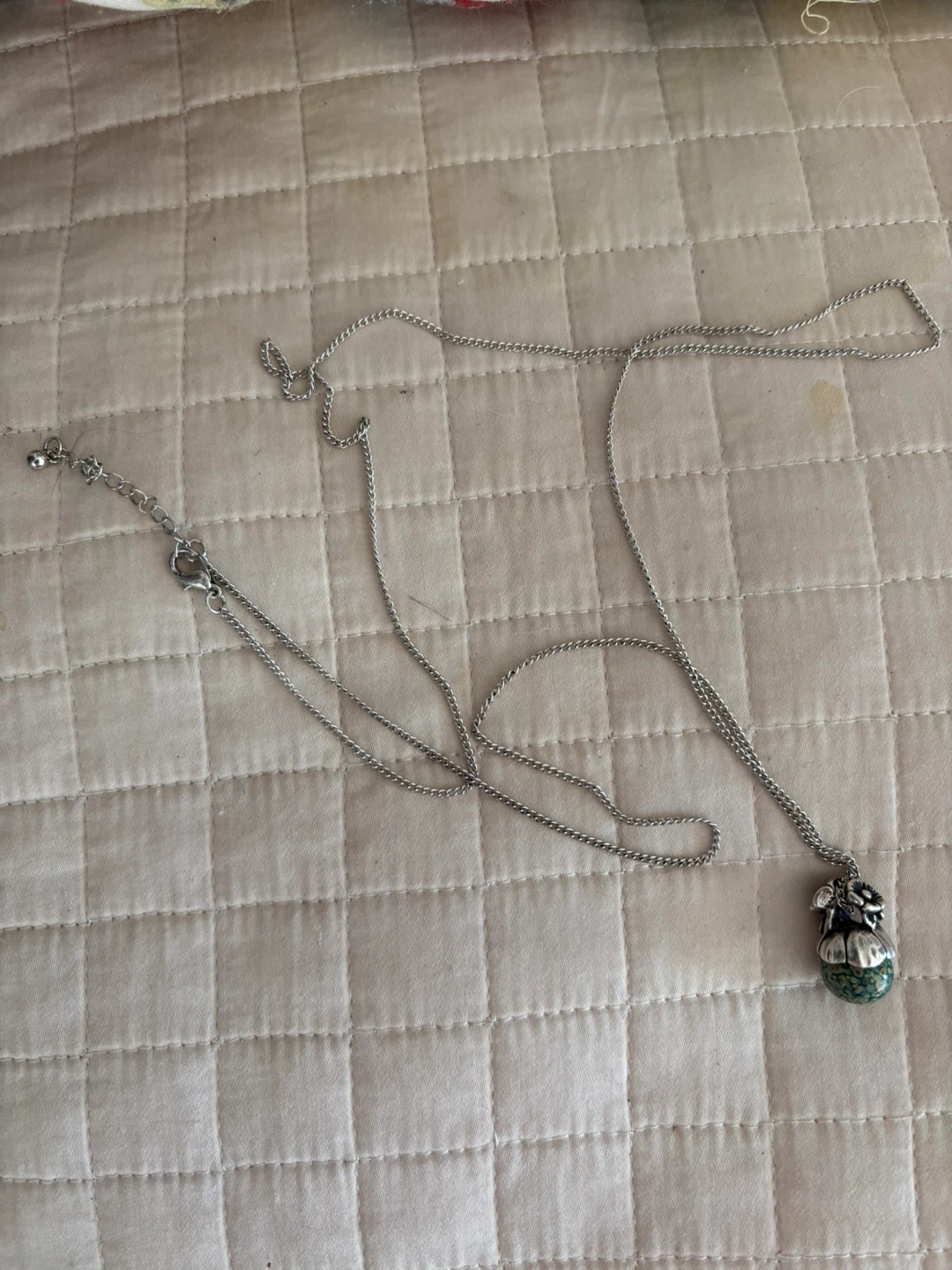 Silver Chain Necklace with Green Stone in silver - photo 4