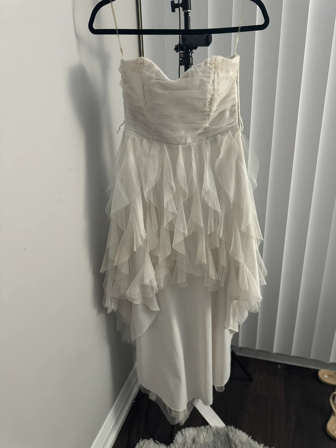 White Strapless Ruffle Dress