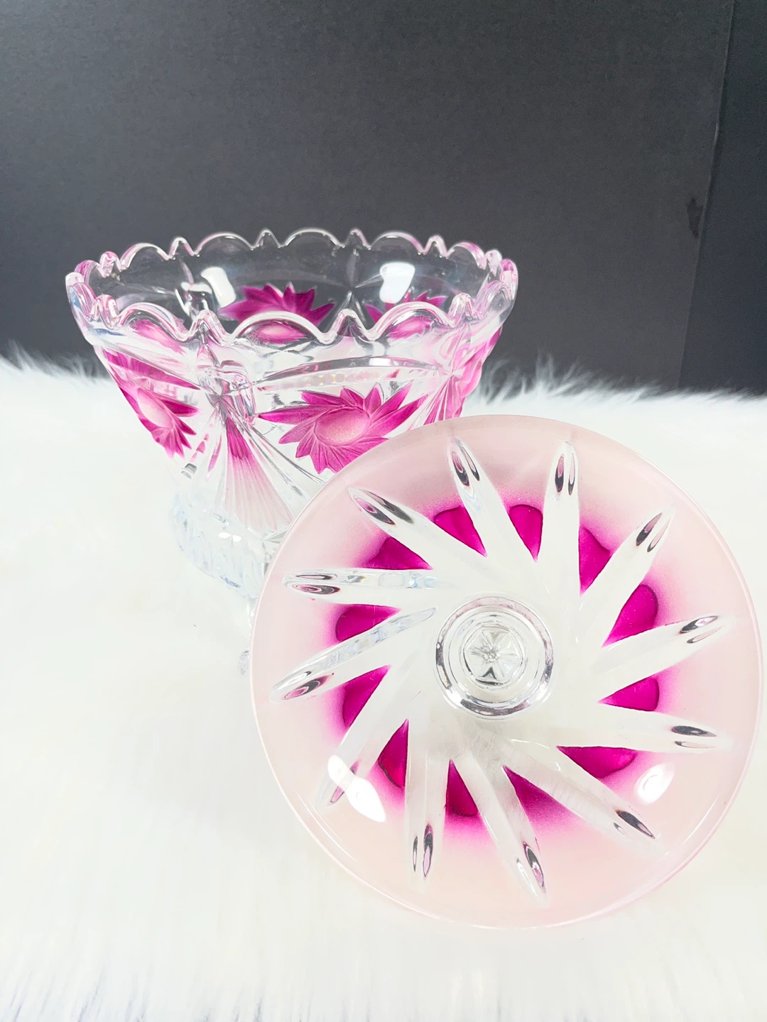 Crystal Candy Dish with Lid - Pink Ombre