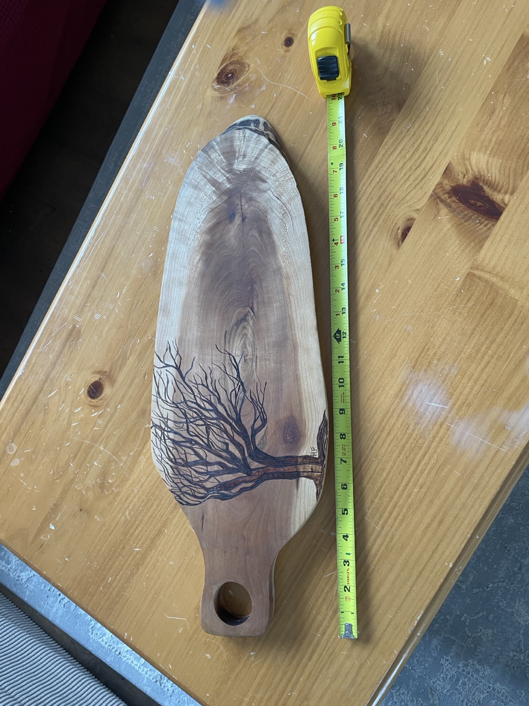Handmade Wood Serving Board with Tree Design
