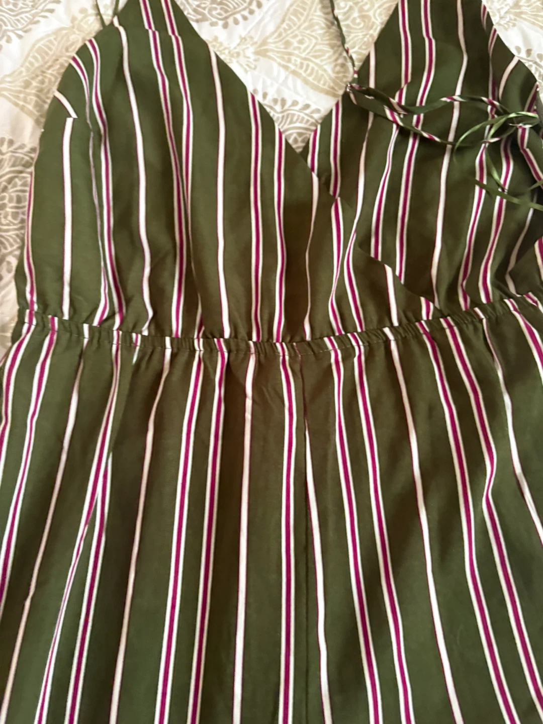 Olive Green Striped Wide Leg Jumpsuit - photo 2