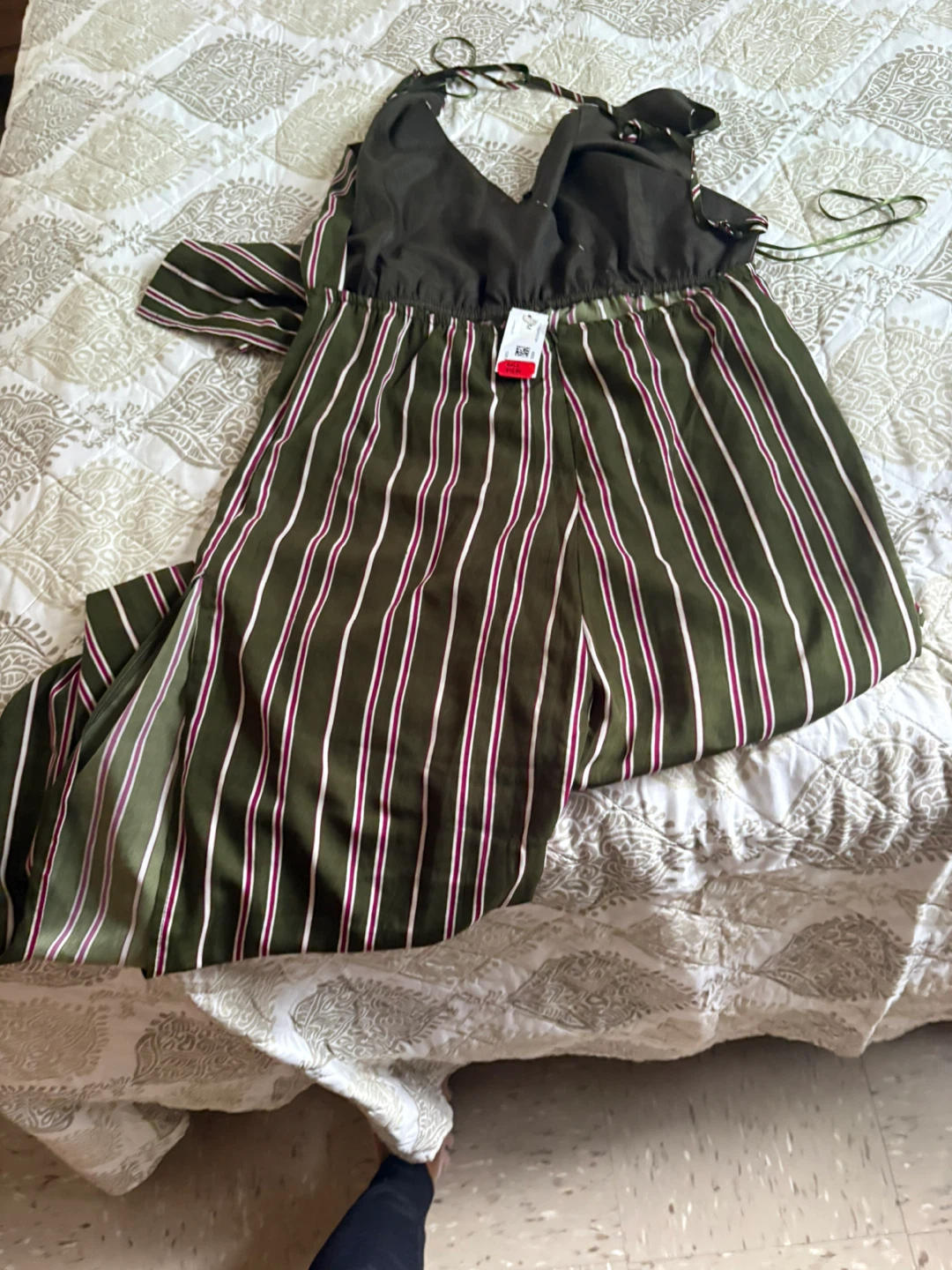 Olive Green Striped Wide Leg Jumpsuit - photo 5