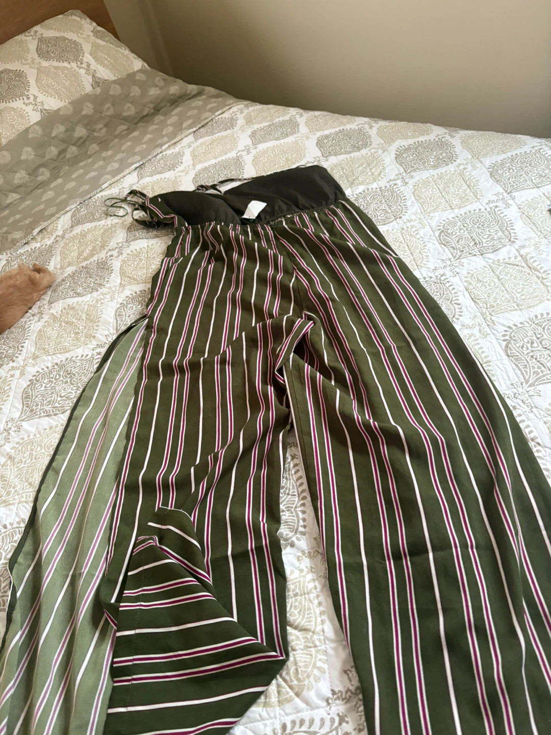 Olive Green Striped Wide Leg Jumpsuit - photo 3
