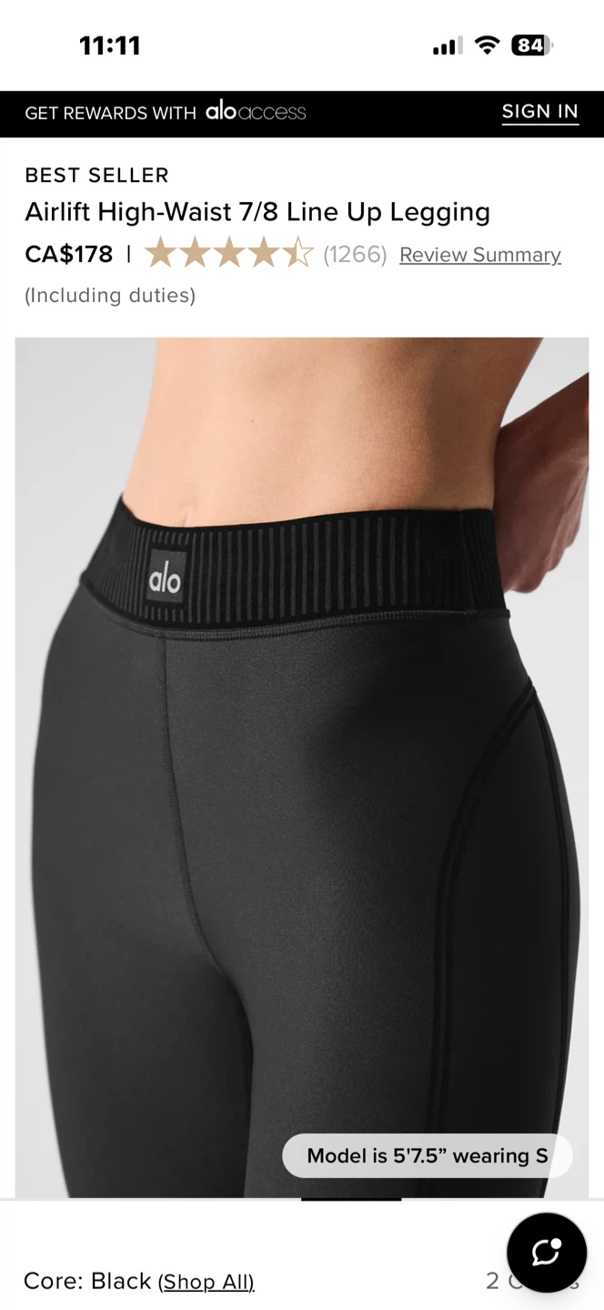 Alo Yoga Airlift High-Waist 7/8 Line Up Legging - Black, Size XS - photo 5