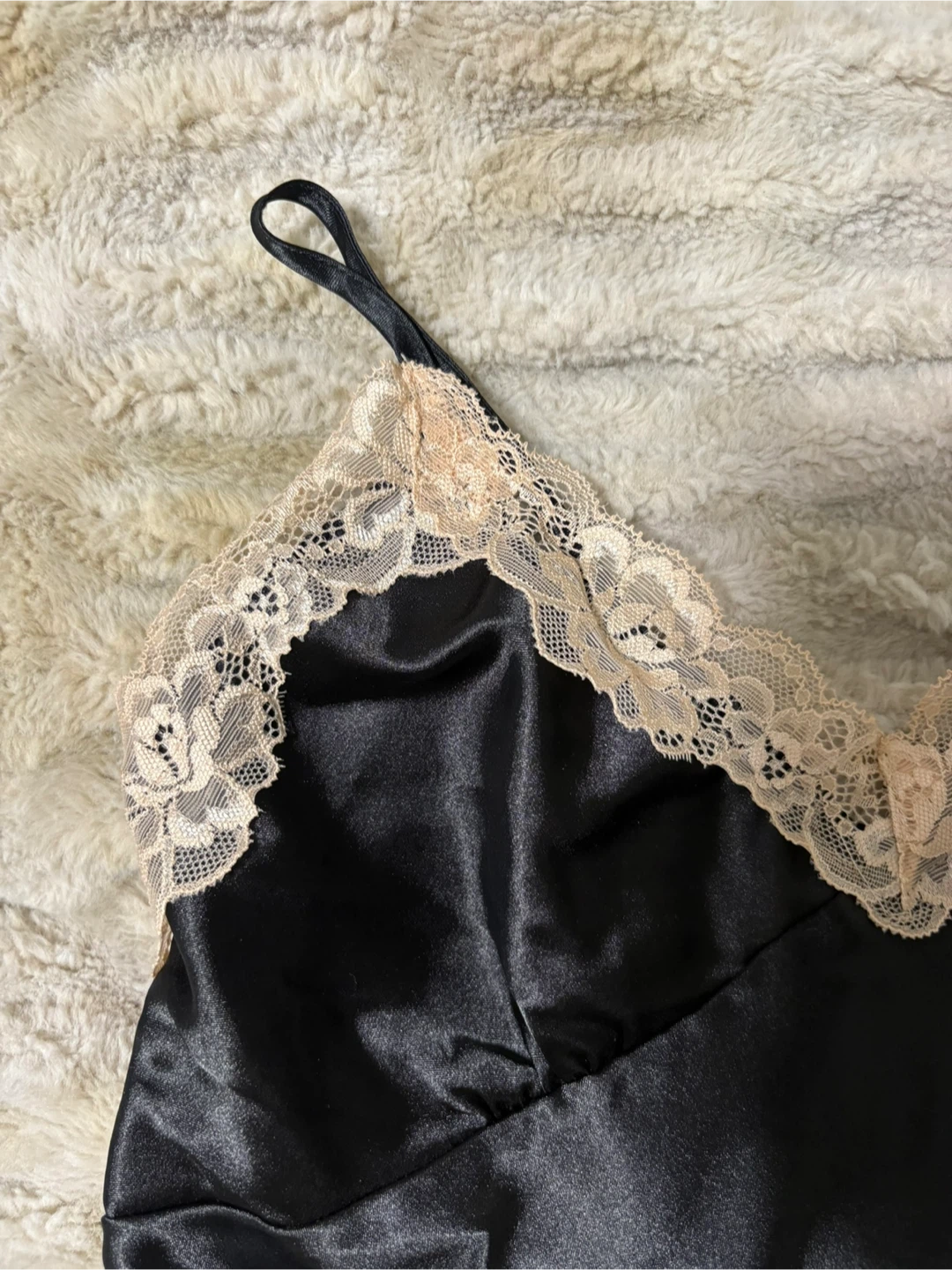 Black Satin Slip with Lace Trim - photo 3