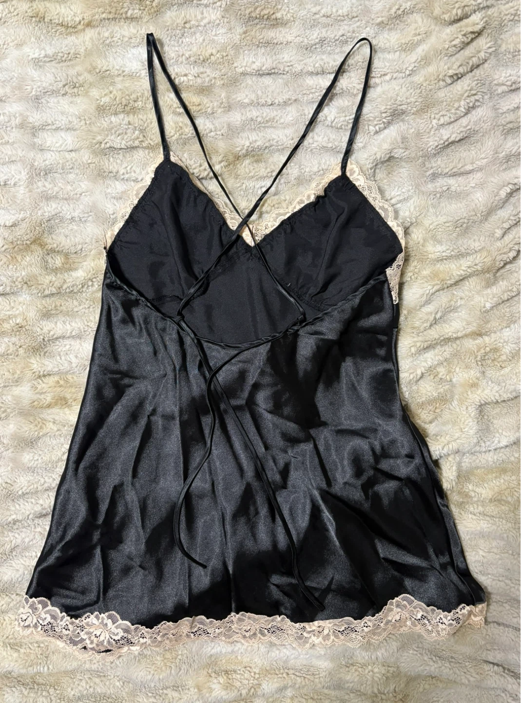 Black Satin Slip with Lace Trim - photo 2
