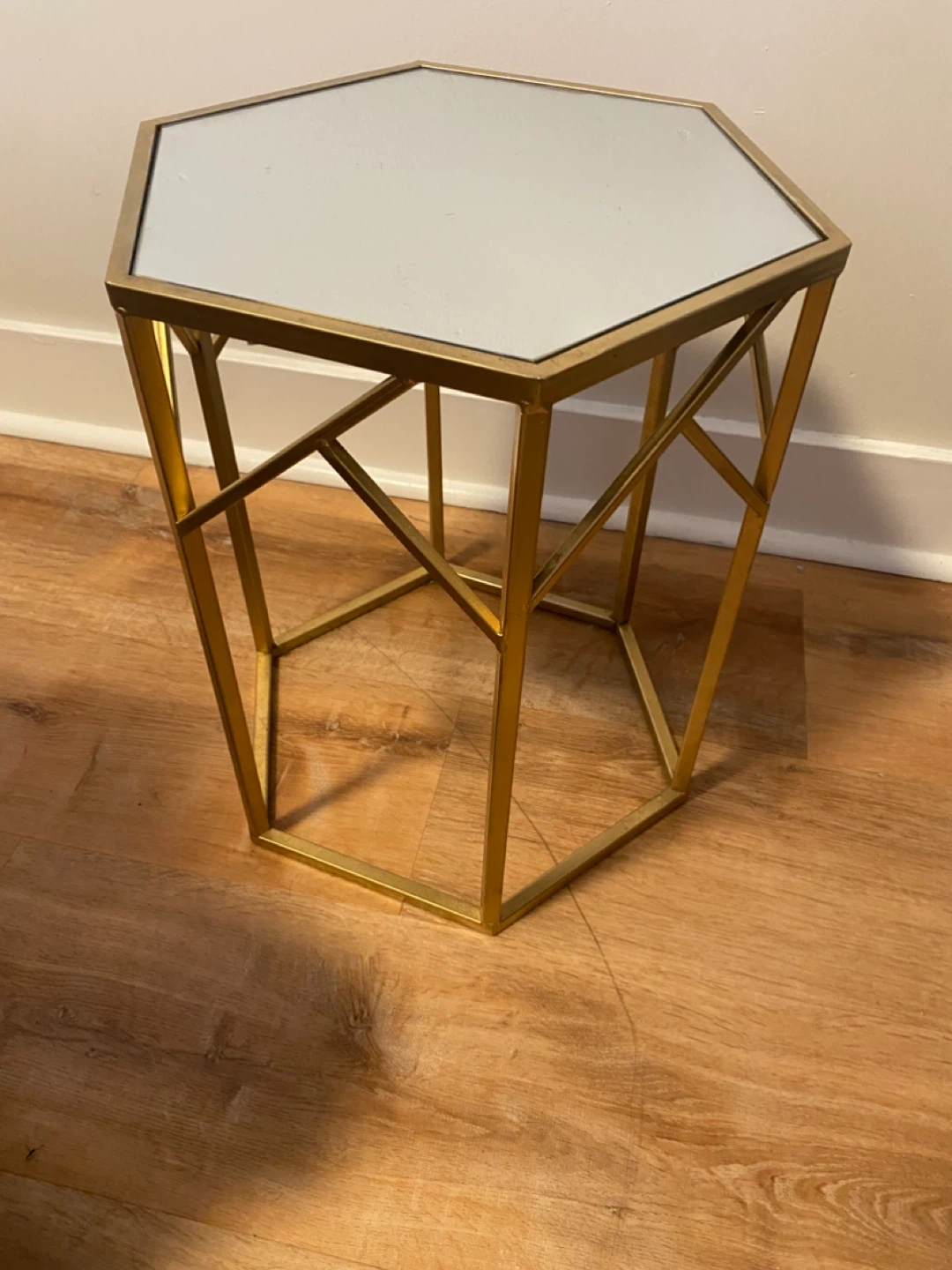 Geometric Hexagonal Side Table with Mirrored Top