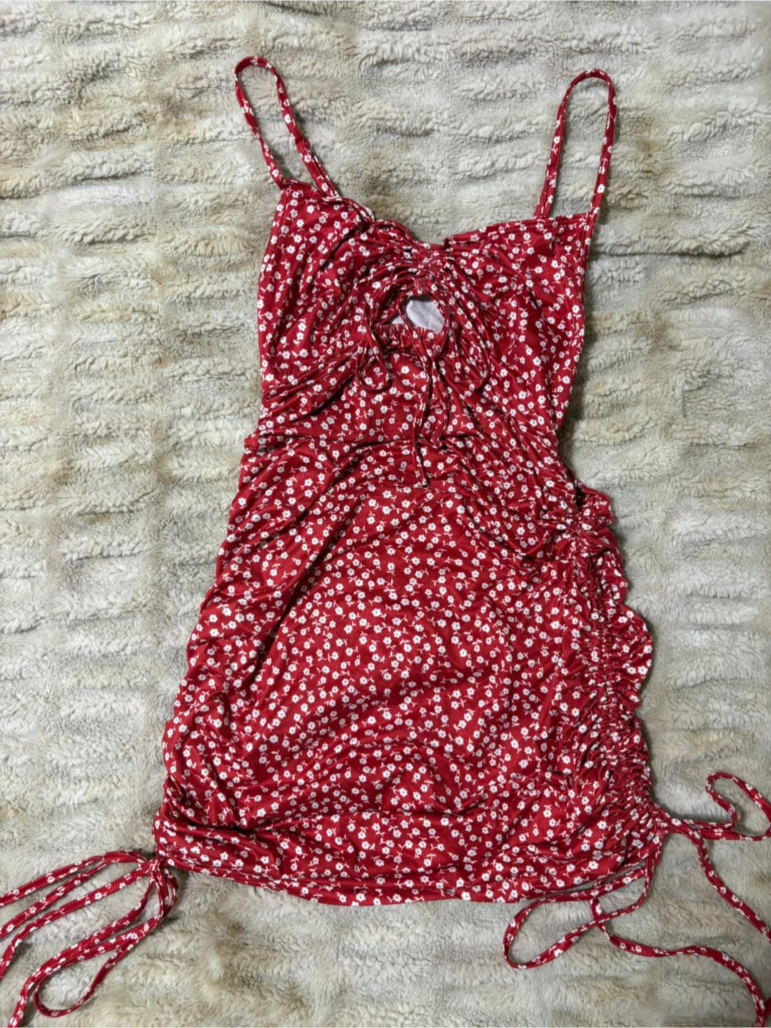 ❤️Red Floral Ruched Mini Dress Size M - photo 3