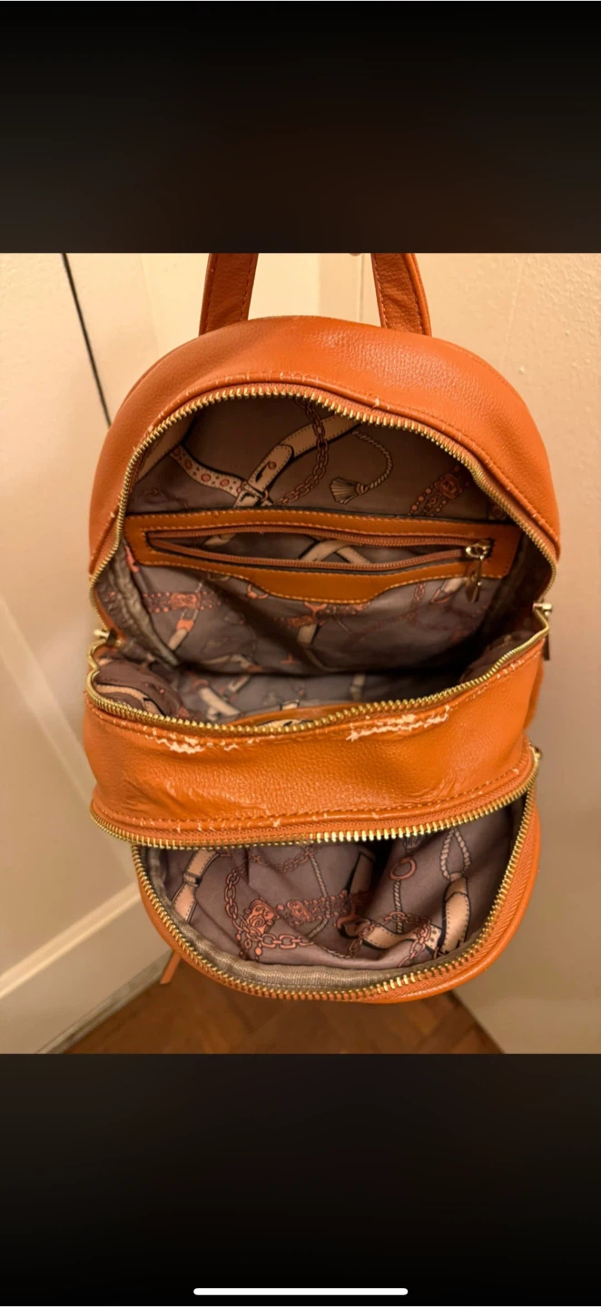 Quilted Orange Backpack with Multi Zippers for sale! - photo 3