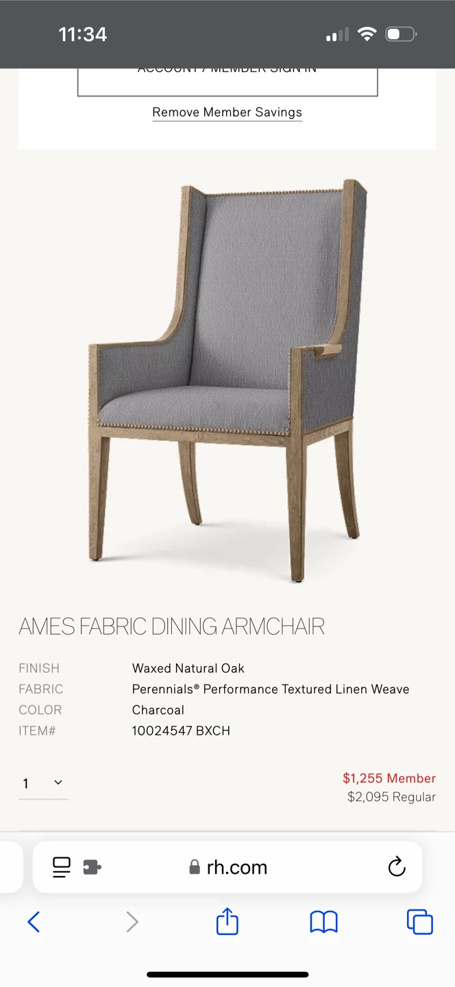 Restoration Hardware AMES Fabric Dining Armchair - Charcoal - photo 4