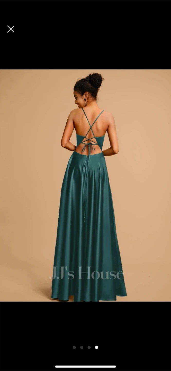 JJ's House Teal Satin Gown with Side Slit - photo 3