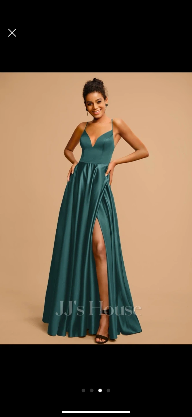 JJ's House Teal Satin Gown with Side Slit - photo 4