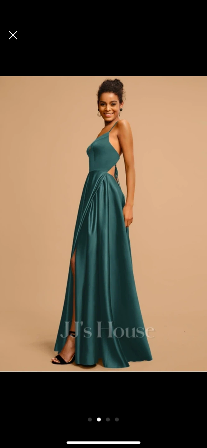 JJ's House Teal Satin Gown with Side Slit - photo 2