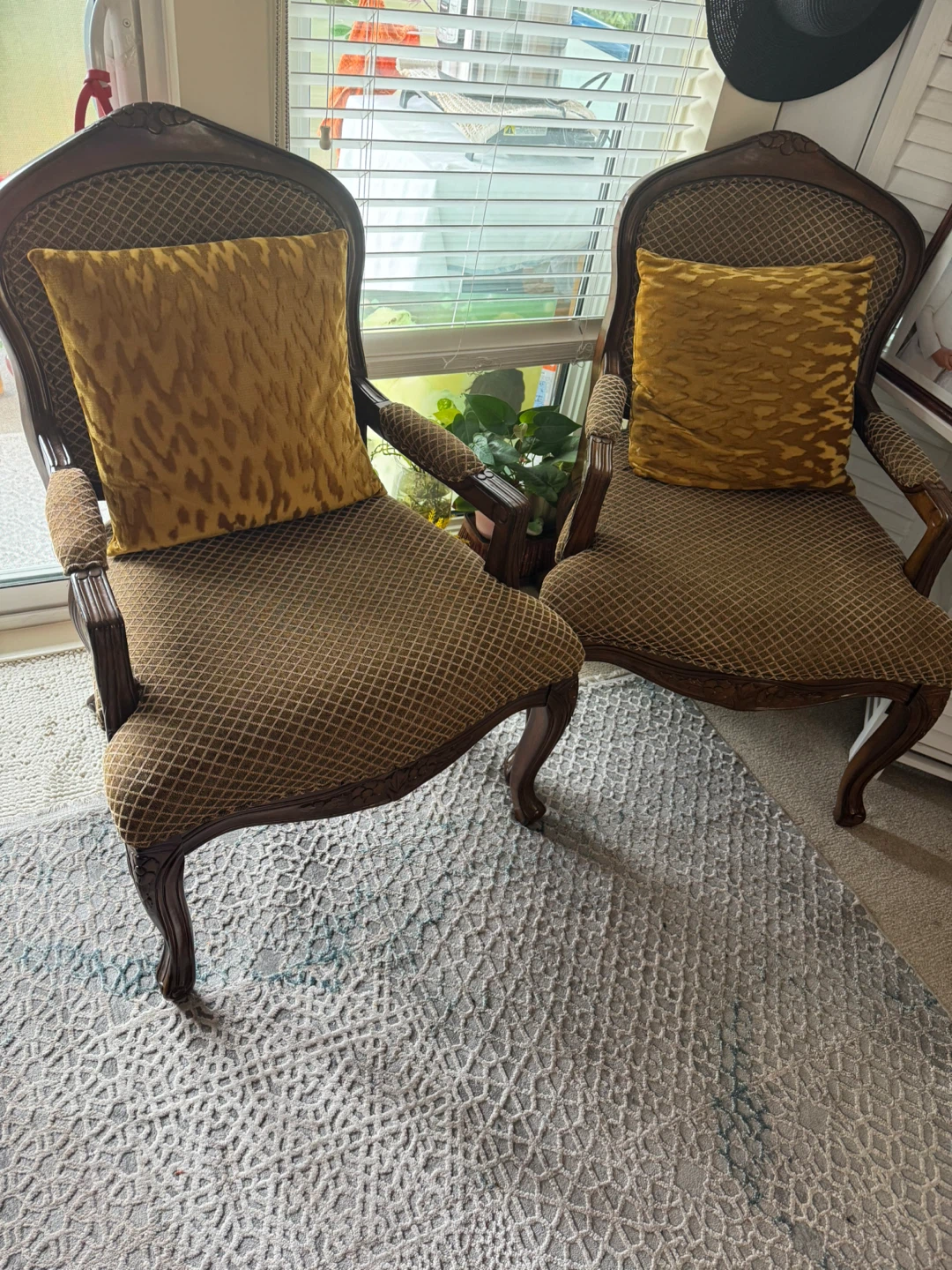 Pair of Accent Chairs with Yellow Pillows