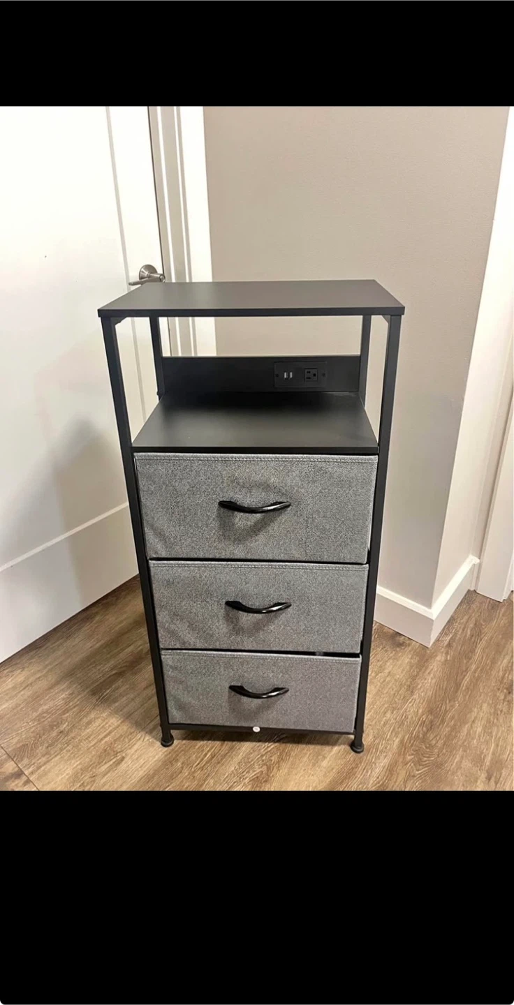 3-Drawer Fabric Dresser with Built-in Charging Station