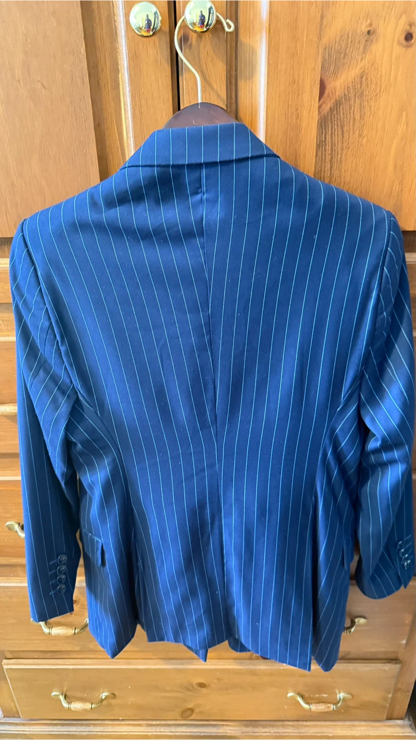 Navy Blue Pinstripe Double-Breasted Blazer - photo 2