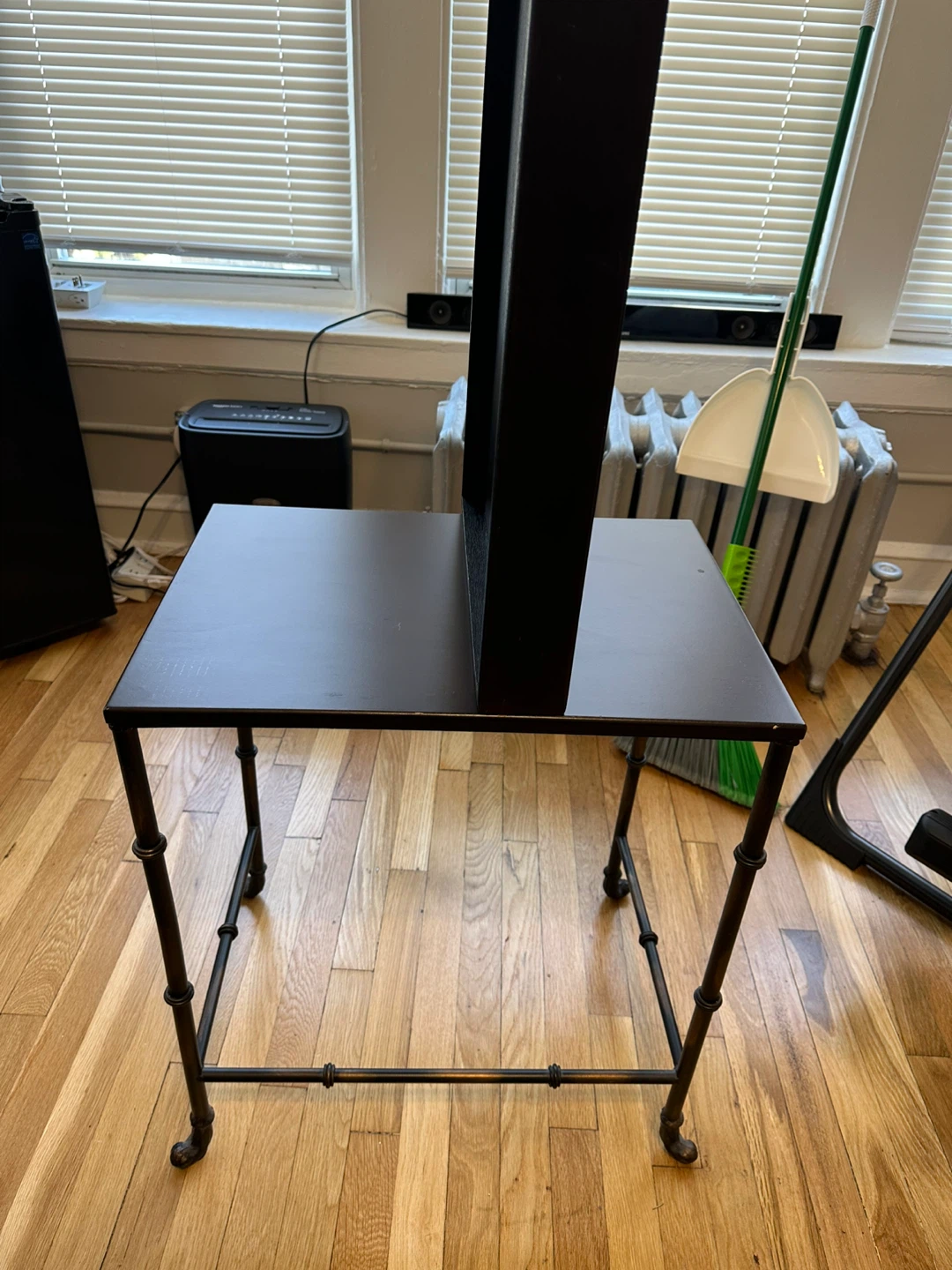 Dark Wood Serving Tray Table with Metal Stand - photo 3