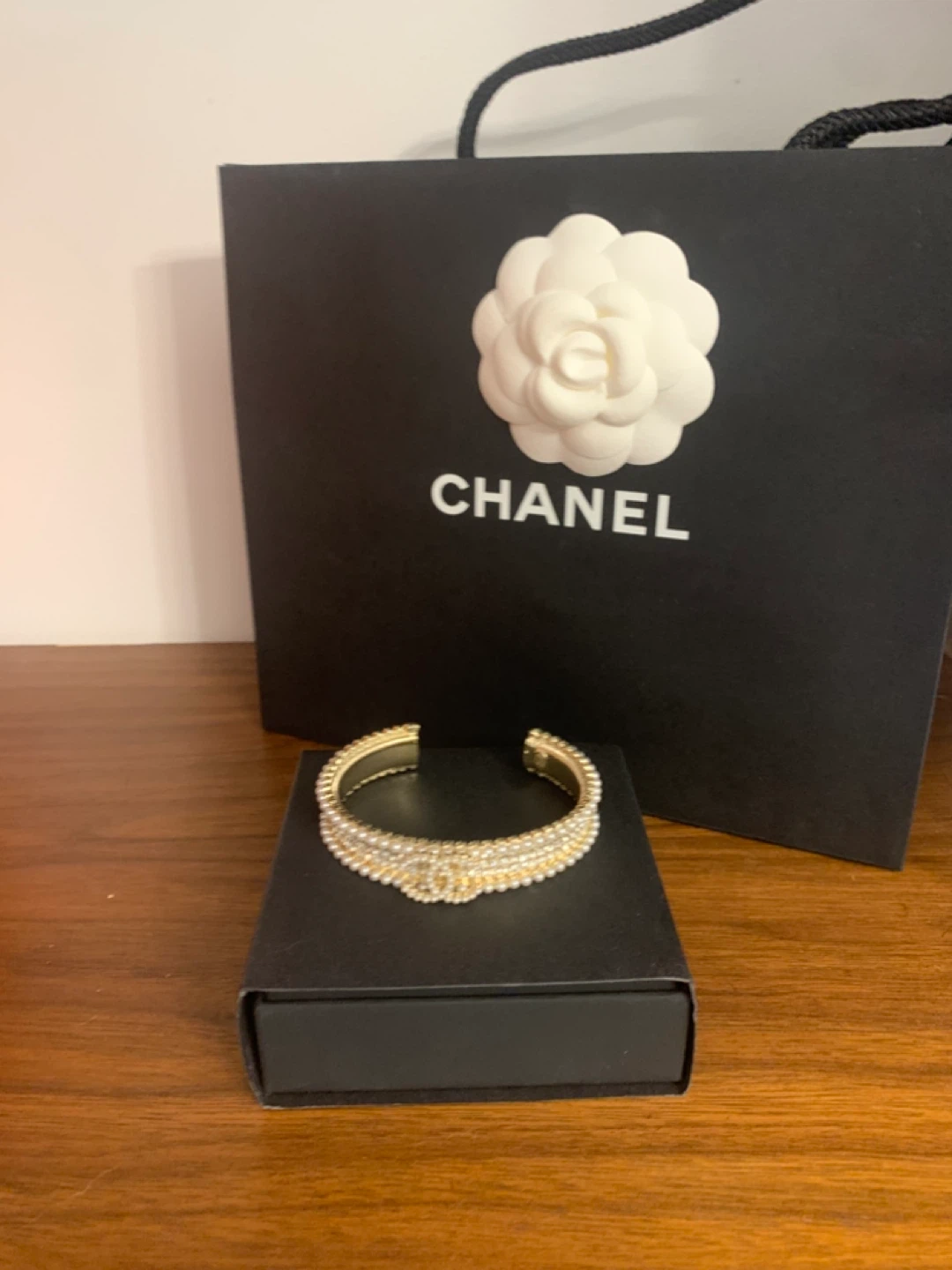 Chanel CC Logo Crystal Bangle Bracelet Gold Tone - photo 5