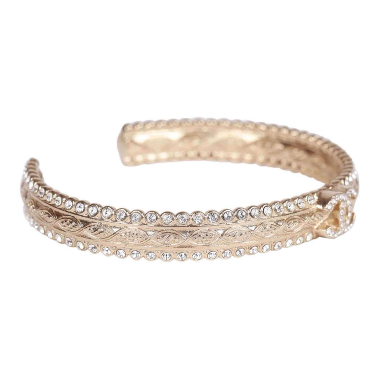 Chanel CC Logo Crystal Bangle Bracelet Gold Tone - photo 2